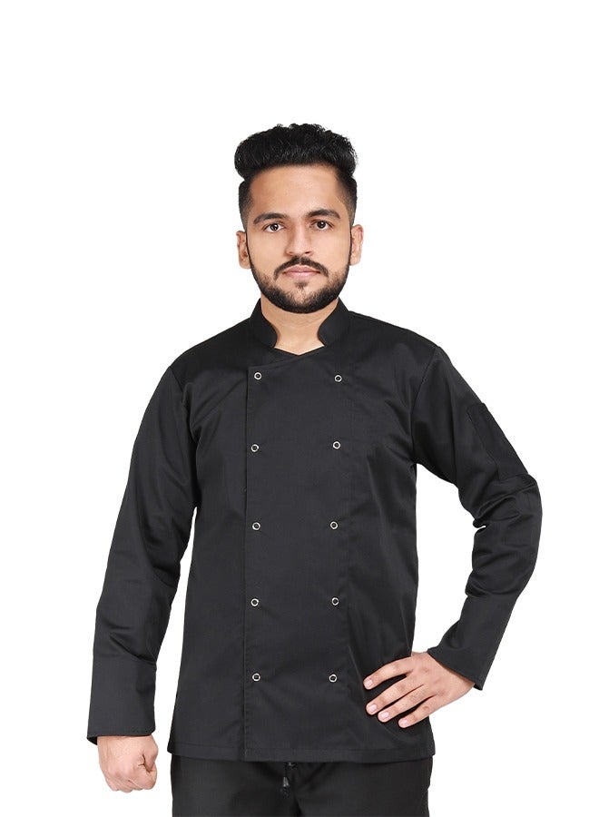 YANEK Chef Jacket Coat Long Sleeve with Snap Buttons made from Breathable Twill Cotton with Sleeve Pocket | For Restaurant, Cafe, Bakery, Home Kitchens | Wash and Wear Durable Fabric