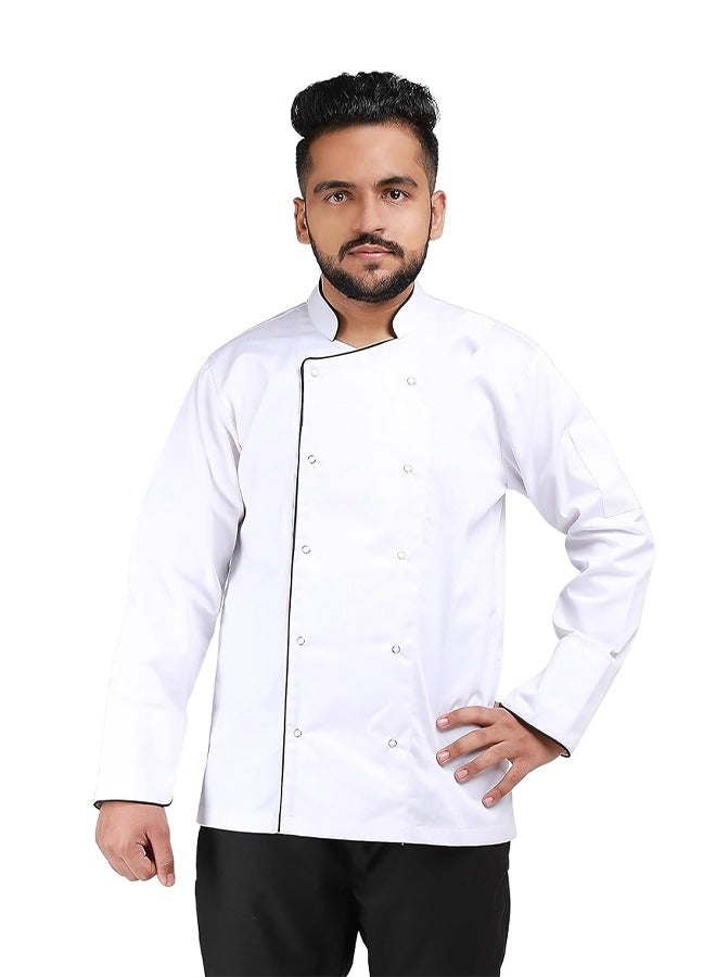 YANEK Chef Jacket Coat Long Sleeve With Snap Buttons Made From Breathable Twill Cotton With Sleeve Pocket For Restaurant Cafe Bakery Home Kitchens Wash and Wear Durable Fabric