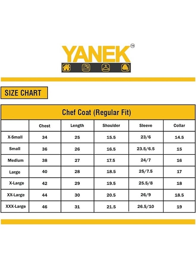YANEK Chef Jacket Coat Long Sleeve With Snap Buttons Made From Breathable Twill Cotton With Sleeve Pocket For Restaurant Cafe Bakery Home Kitchens Wash and Wear Durable Fabric