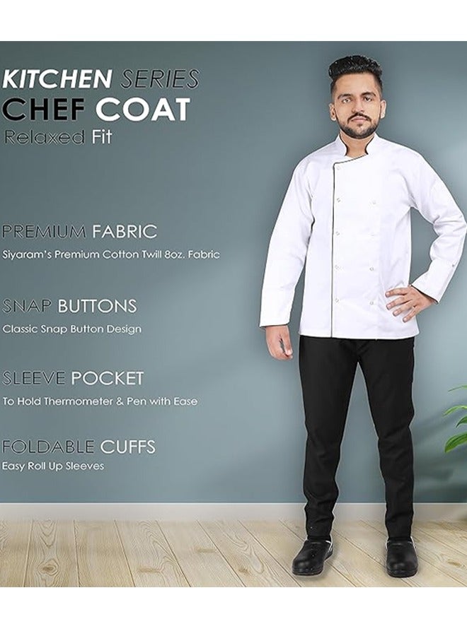 YANEK Chef Jacket Coat Long Sleeve With Snap Buttons Made From Breathable Twill Cotton With Sleeve Pocket For Restaurant Cafe Bakery Home Kitchens Wash and Wear Durable Fabric