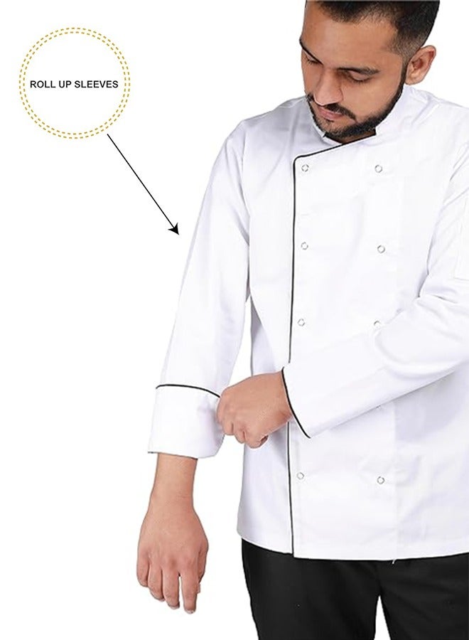 YANEK Chef Jacket Coat Long Sleeve With Snap Buttons Made From Breathable Twill Cotton With Sleeve Pocket For Restaurant Cafe Bakery Home Kitchens Wash and Wear Durable Fabric