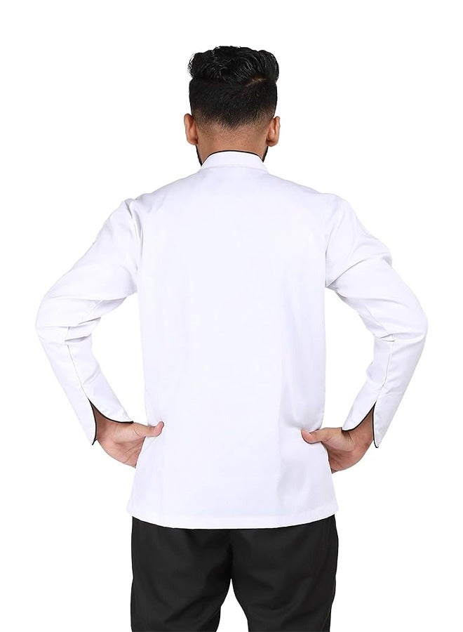 YANEK Chef Jacket Coat Long Sleeve With Snap Buttons Made From Breathable Twill Cotton With Sleeve Pocket For Restaurant Cafe Bakery Home Kitchens Wash and Wear Durable Fabric
