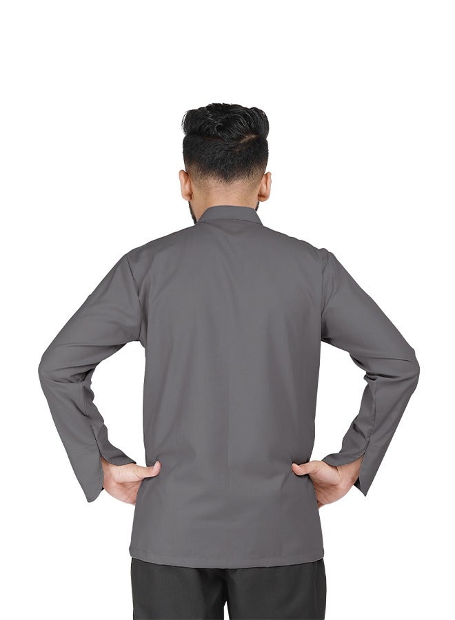 YANEK Chef Jacket Coat Long Sleeve with Snap Buttons made from Breathable Twill Cotton with Sleeve Pocket | For Restaurant, Cafe, Bakery, Home Kitchens | Wash and Wear Durable Fabric