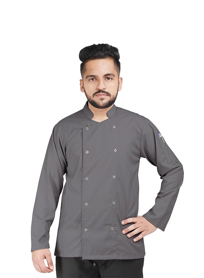 YANEK Chef Jacket Coat Long Sleeve with Snap Buttons made from Breathable Twill Cotton with Sleeve Pocket | For Restaurant, Cafe, Bakery, Home Kitchens | Wash and Wear Durable Fabric