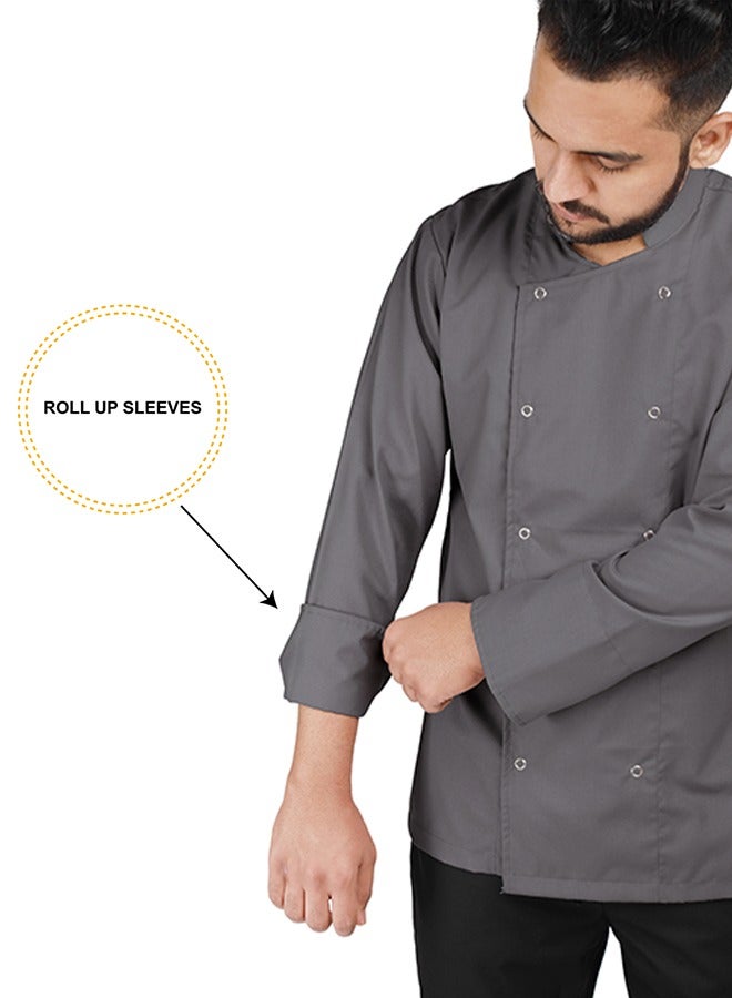 YANEK Chef Jacket Coat Long Sleeve with Snap Buttons made from Breathable Twill Cotton with Sleeve Pocket | For Restaurant, Cafe, Bakery, Home Kitchens | Wash and Wear Durable Fabric