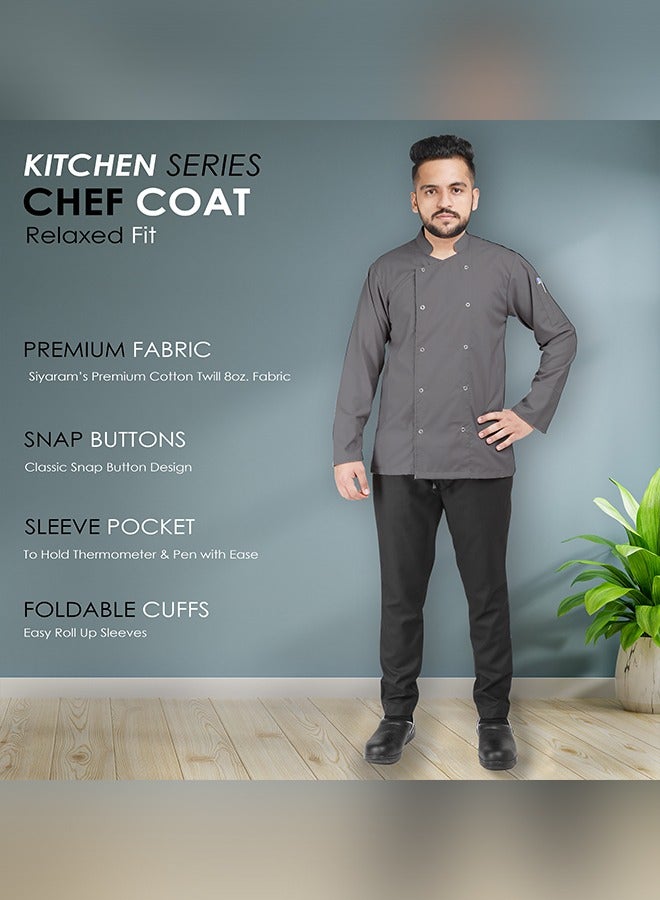 YANEK Chef Jacket Coat Long Sleeve with Snap Buttons made from Breathable Twill Cotton with Sleeve Pocket | For Restaurant, Cafe, Bakery, Home Kitchens | Wash and Wear Durable Fabric