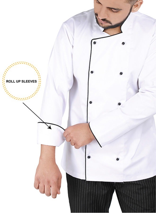 Chef jacket coat with black pearl buttons, breathable cotton, washable and wearable, durable