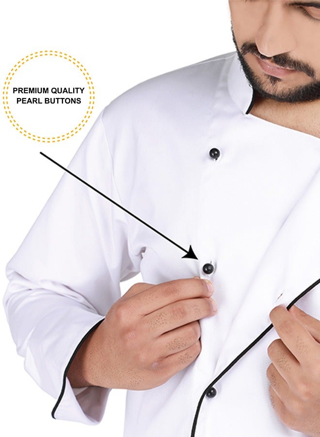 Chef jacket coat with black pearl buttons, breathable cotton, washable and wearable, durable