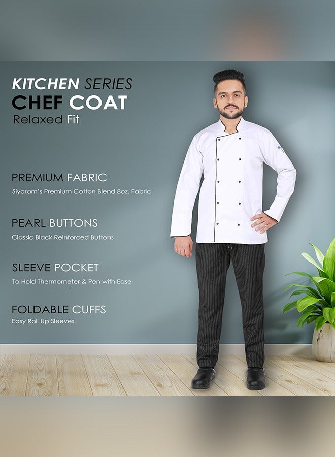 Chef jacket coat with black pearl buttons, breathable cotton, washable and wearable, durable