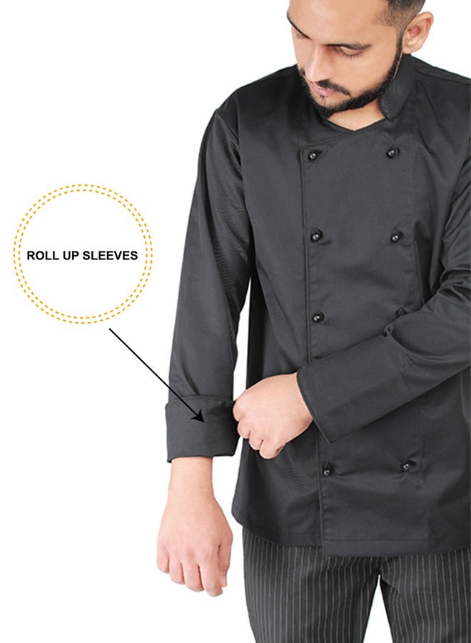 Chef jacket coat with black pearl buttons breathable cotton washable and wearable durable