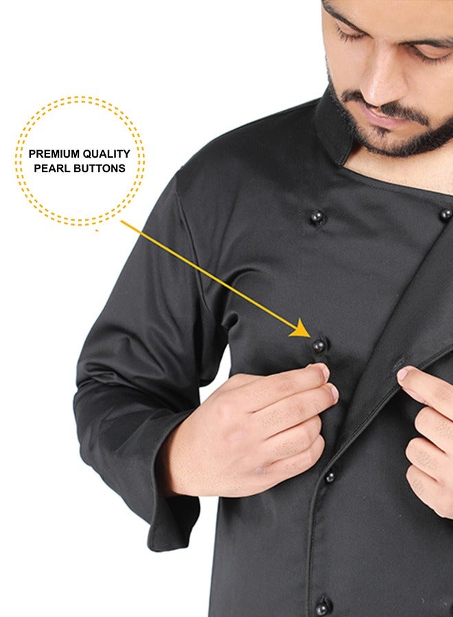 Chef jacket coat with black pearl buttons breathable cotton washable and wearable durable