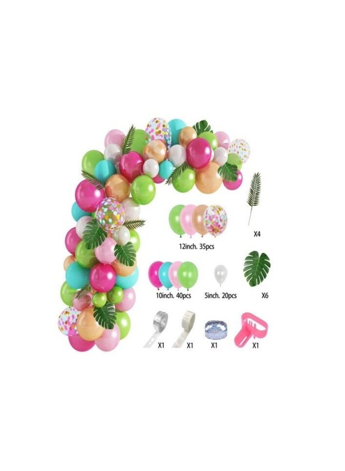 Tropical Arch Garland Kit, Green Hot Pink Confetti Latex Balloons Palm Leaves for Hawaii Flamingo Birthday Baby Shower Wedding Party Decorations Supplies (109pcs)