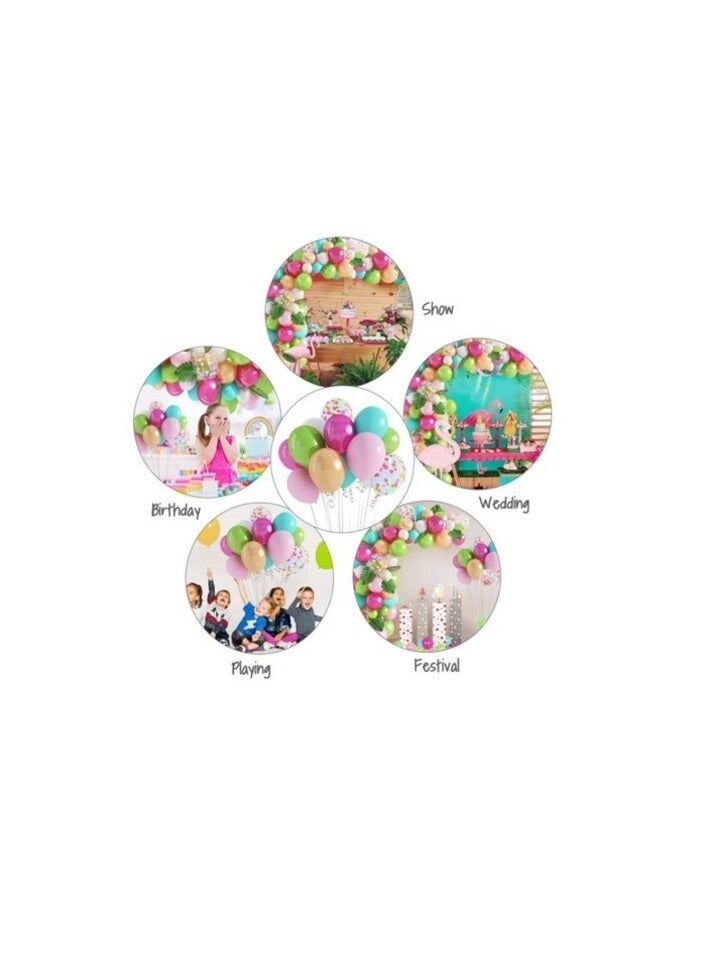 Tropical Arch Garland Kit, Green Hot Pink Confetti Latex Balloons Palm Leaves for Hawaii Flamingo Birthday Baby Shower Wedding Party Decorations Supplies (109pcs)