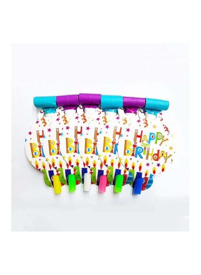 Party Time Colorful Confetti and Candles Design Blowouts - Paper Blow Outs Noise Makers Whistle Party Horn Cheering Props Birthday & Kids Party Supplies (Pack of 6)