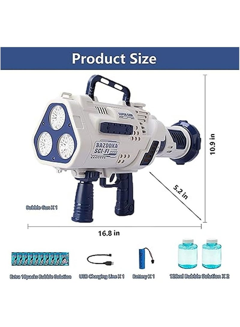 Bubble Gun Machine- 24 Hole LED Lights- Attachable Bubble Solution- Rechargeable- Bubble Maker for Parties- Weddings- Indoor & Outdoor Play