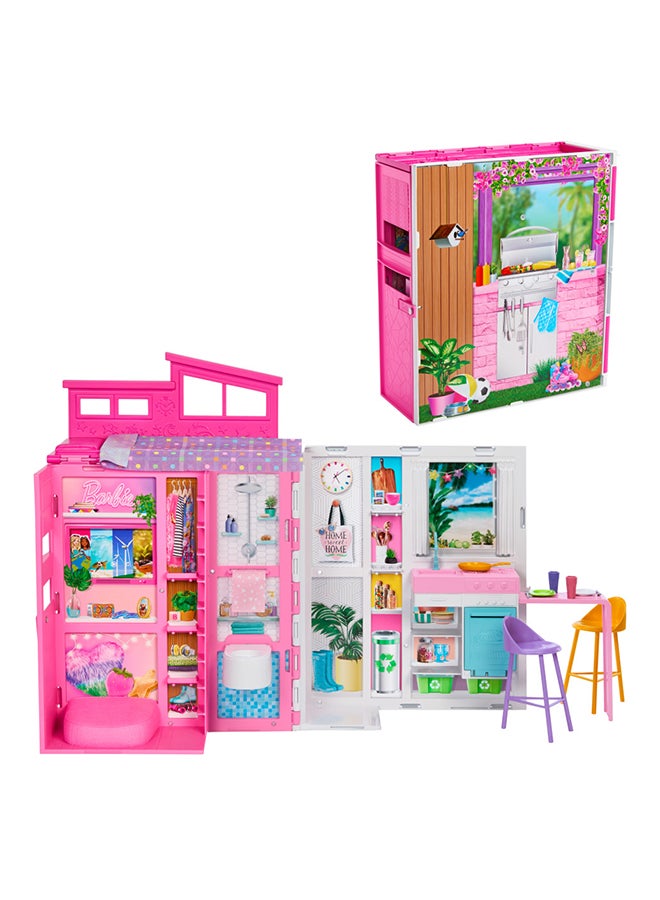 Doll House Playset, Getaway House With 4 Play Areas Including Kitchen, Bathroom, Bedroom And Lounge, 11 Decor Accessories