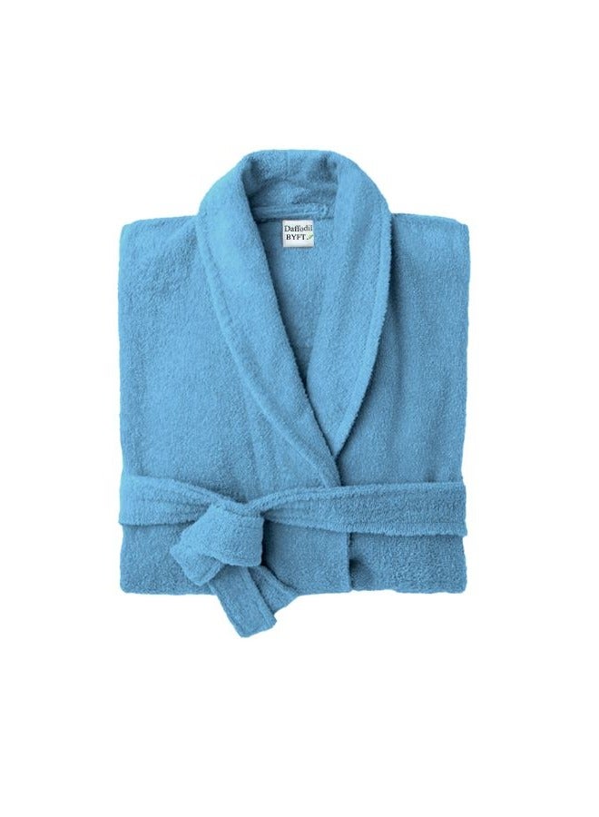 Daffodil (Light Blue) Premium Unisex Bathrobe, 100% Terry Cotton, Highly Absorbent and Quick dry, Hotel and Spa Quality Bathrobe for Men and Women-400 GSM