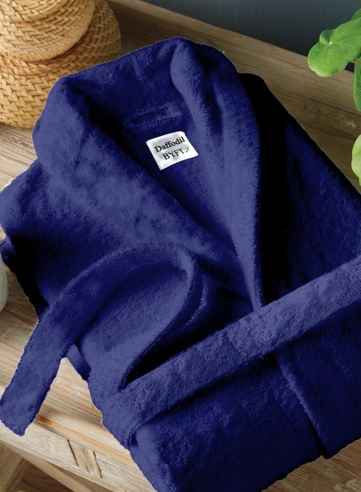 Daffodil Navy Blue Premium Unisex Bathrobe, Terry Cotton, Highly Absorbent and Quick dry, Hotel and Spa Quality Bathrobe for Men and Women-400Gsm