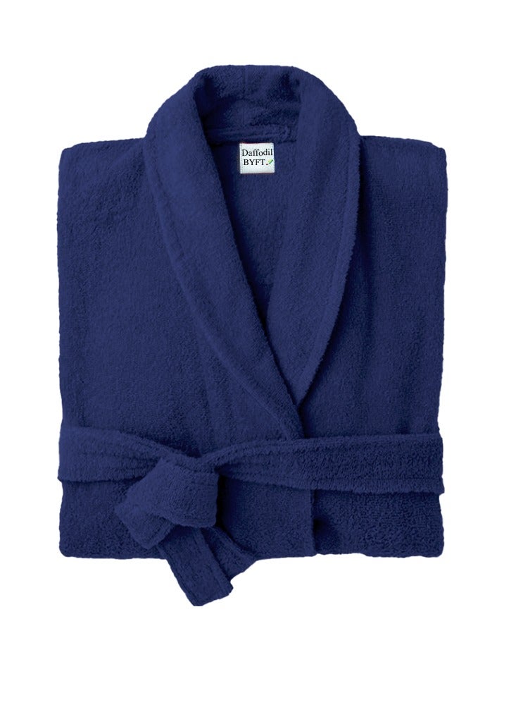 Daffodil Navy Blue Premium Unisex Bathrobe, Terry Cotton, Highly Absorbent and Quick dry, Hotel and Spa Quality Bathrobe for Men and Women-400Gsm