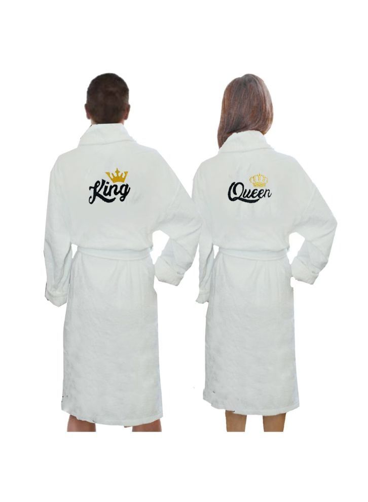 Embroidered For You (White) Luxury (King & Queen) Personalized Bathrobe-Set of 2, Cotton, Highly Absorbent and Quick dry, Classic Hotel and Spa Quality Bath Linen 400Gsm