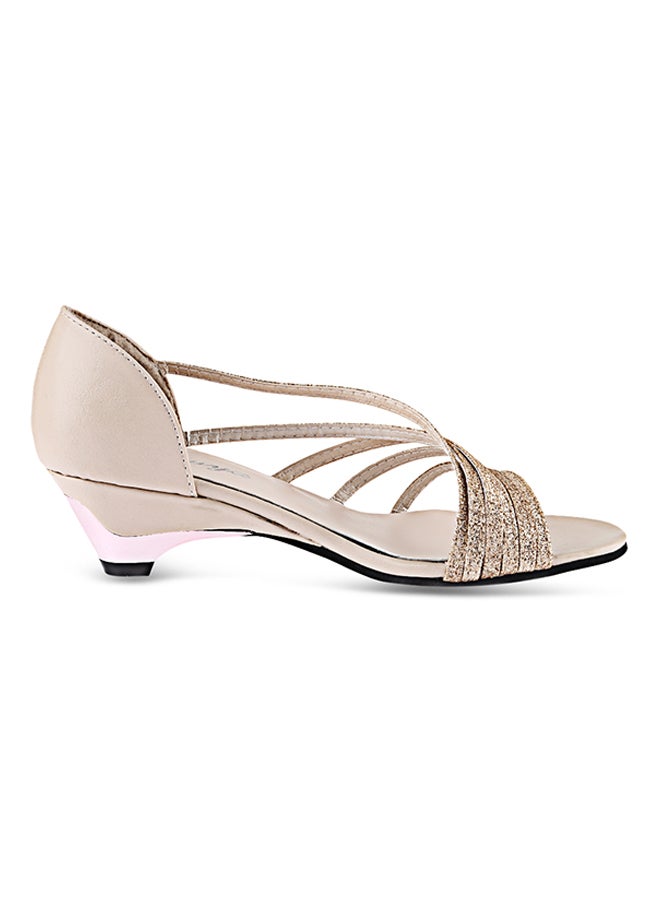 Sequined Low Heel Sandal Golden