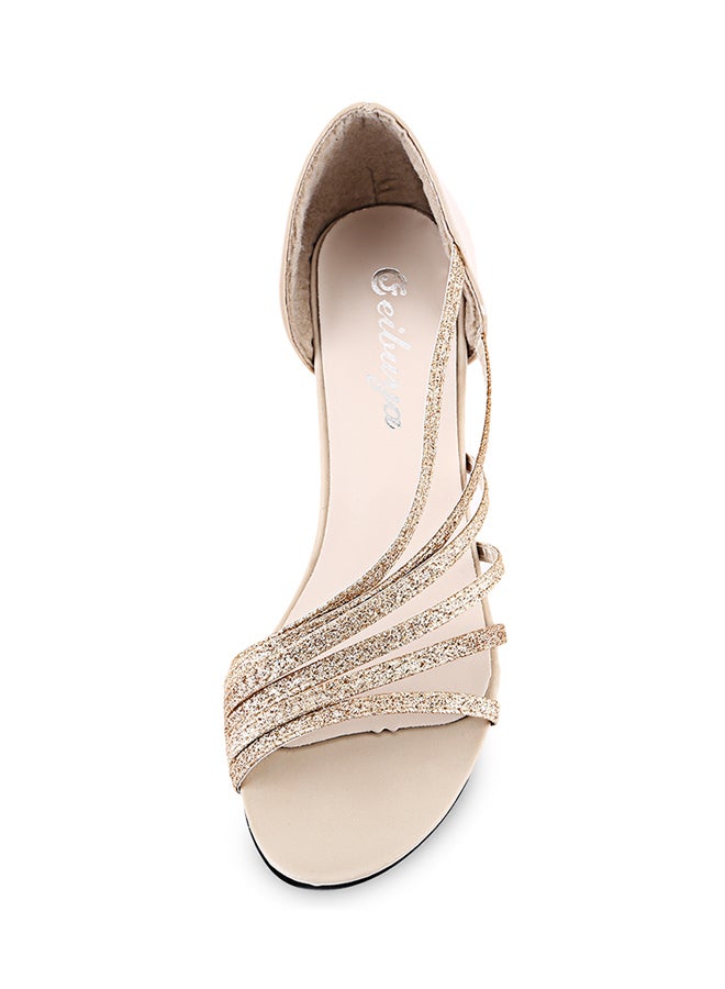 Sequined Low Heel Sandal Golden