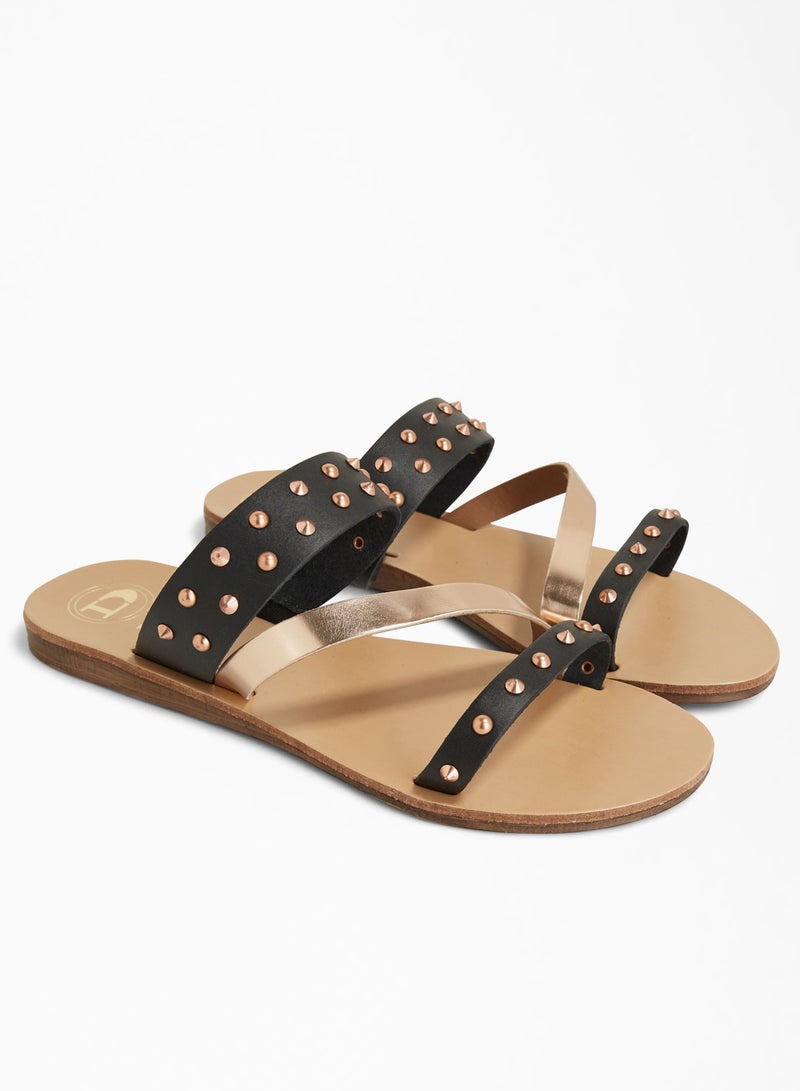 Lizabel Studded Sandals Black Leather Mix