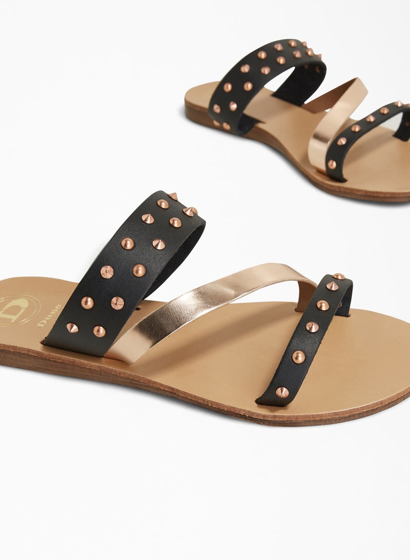 Lizabel Studded Sandals Black Leather Mix