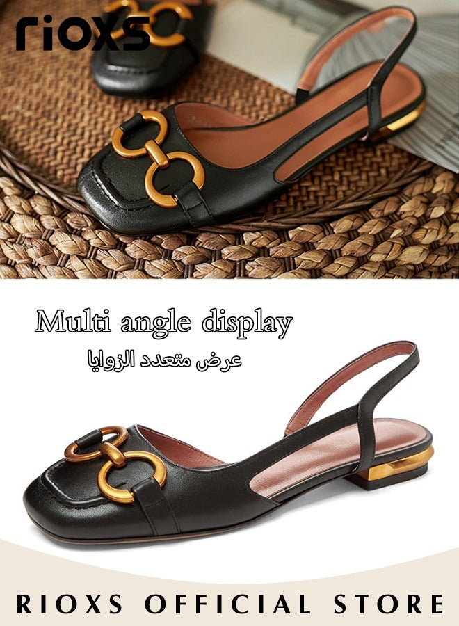 Women's Sandals,Square Toe Closed Mary Jane Shoes,Vintage Buckle Flat Backless Sandals,Slingback Flats For Women Ladies,Fashion Casual Ankle Buckle Dress Sandals,Slip-on Work Shoes