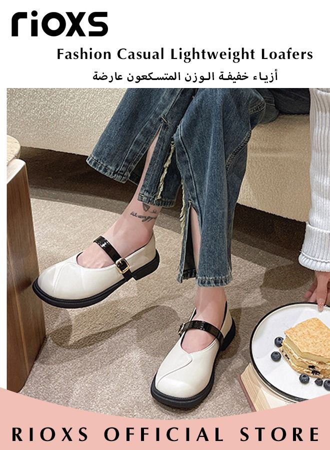 Women's Fashion Casual Lightweight Mary Jane Loafers Classic Soft ELastic Sole Shoes Square Toe Comfortable Low Heel Flats