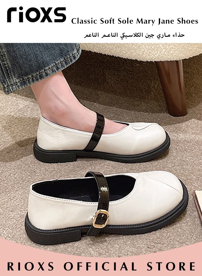 Women's Fashion Casual Lightweight Mary Jane Loafers Classic Soft ELastic Sole Shoes Square Toe Comfortable Low Heel Flats