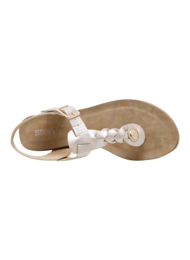 Buckle Wedge  Sandals Beige/White