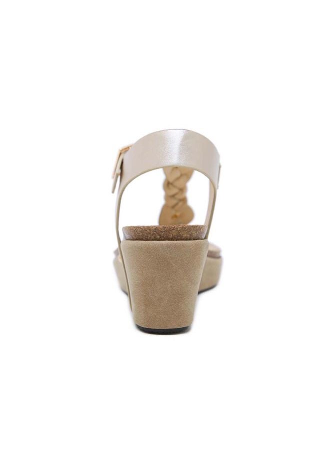 Buckle Wedge  Sandals Beige/White