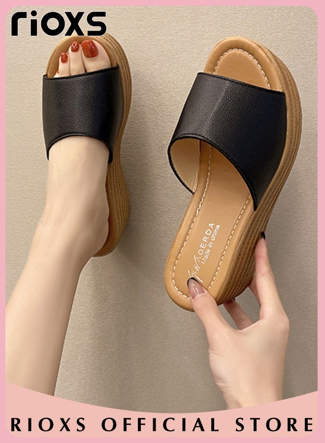 Women's Casual Wedge Slipper Comfortable Non Slip Thick Sole Sandals Fashion Platform Shoes For Indoor Or Outdoor Use