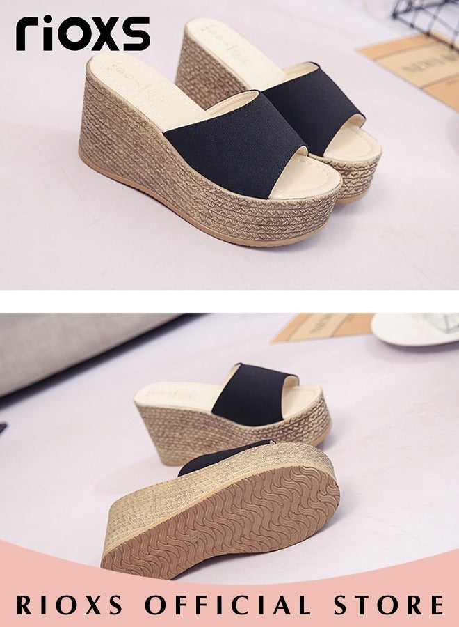 Women's Casual Wedge Slipper Comfortable Non Slip Thick Sole Sandals Fashion Platform Shoes For Indoor Or Outdoor Use