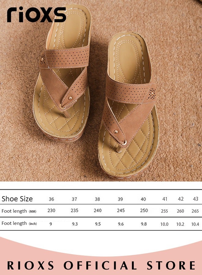 Women's Fashion Wedge Flip Flops Casual Summer Slippers with Arch Support Staps Non-slip Platform Sandals for Indoor or Outdoor Use