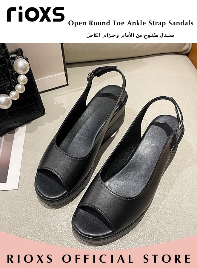 Women's Fashion Casual Wedge Sandals Non-Slip Platform Thick Sole Sandals Open Round Toe Ankle Strap Sandals Dress Shoes