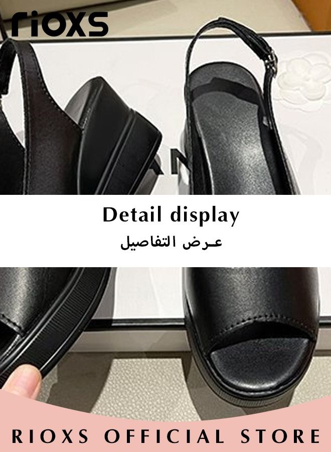 Women's Fashion Casual Wedge Sandals Non-Slip Platform Thick Sole Sandals Open Round Toe Ankle Strap Sandals Dress Shoes