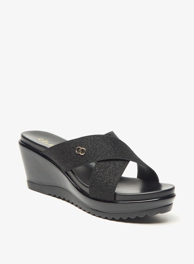 Women's Textured Slip-On Sandals with Wedge Heels