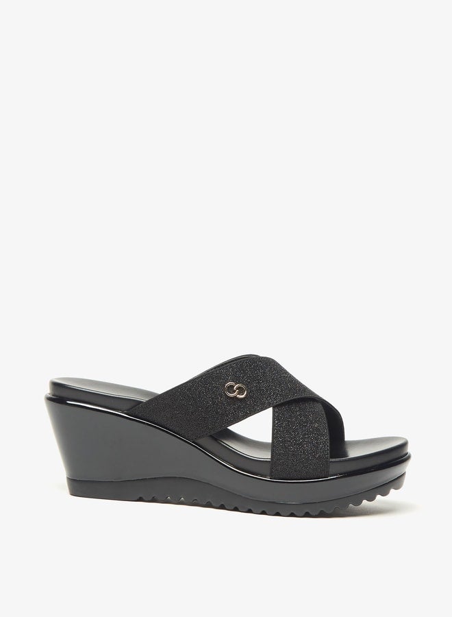 Women's Textured Slip-On Sandals with Wedge Heels