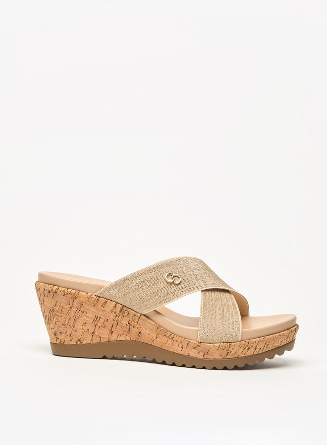 Women's Textured Slip-On Sandals with Wedge Heels