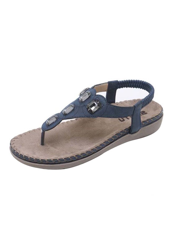 Stone Studded Pull-on Casual Sandals Blue/Silver