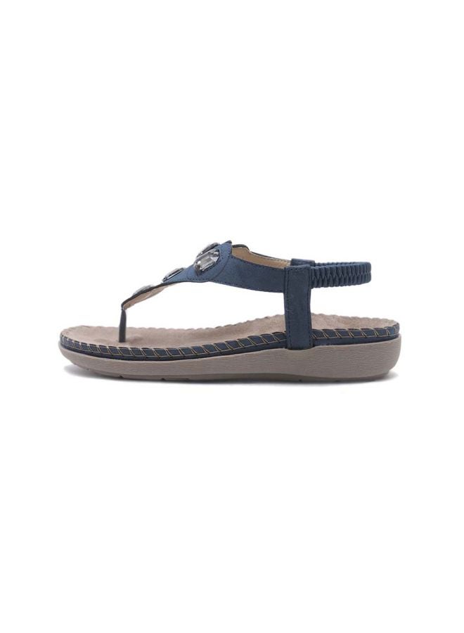 Stone Studded Pull-on Casual Sandals Blue/Silver