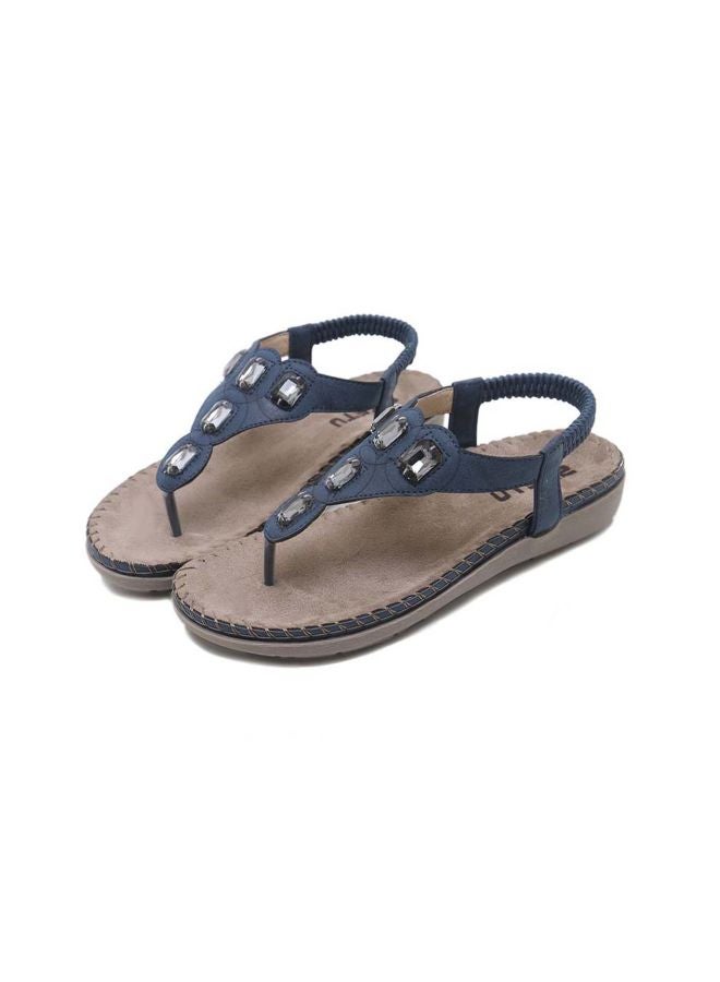 Stone Studded Pull-on Casual Sandals Blue/Silver