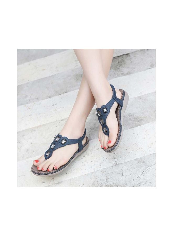 Stone Studded Pull-on Casual Sandals Blue/Silver