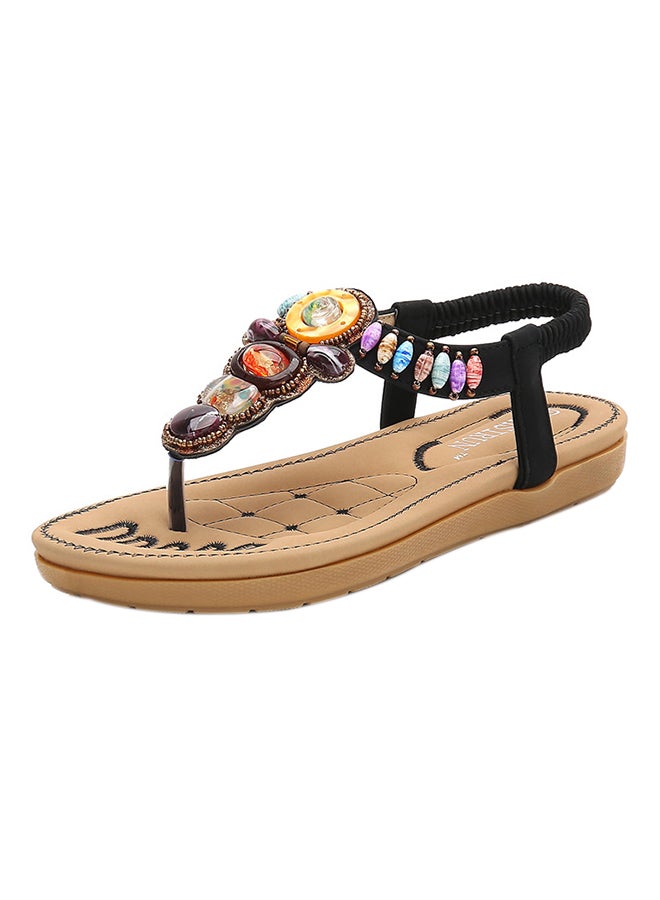 T-strap Elastic Band Sandals Black