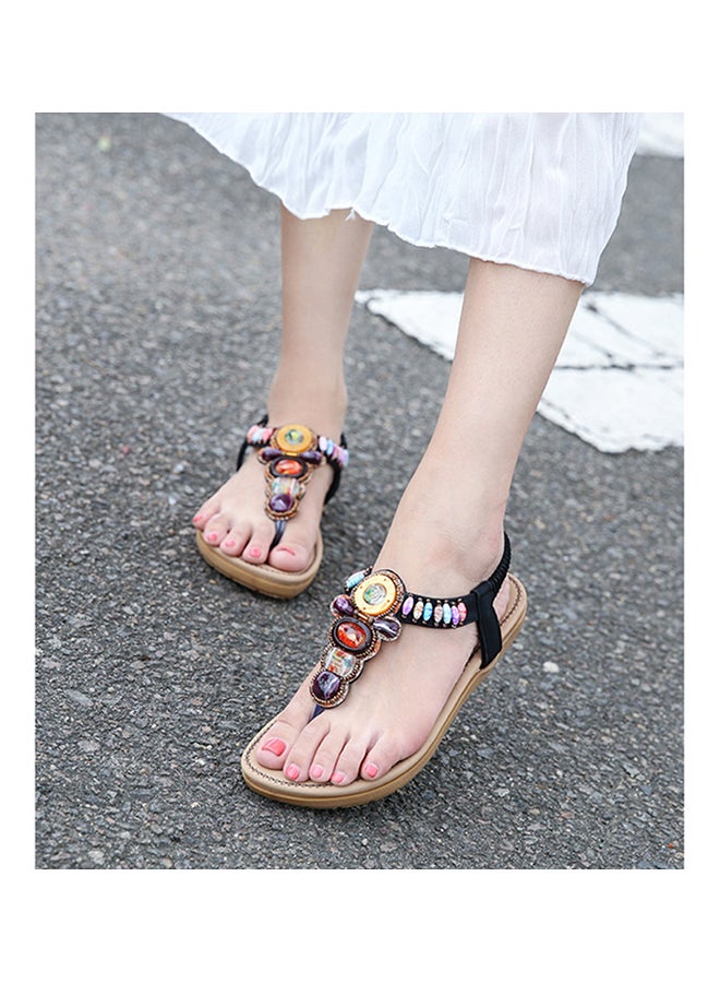 T-strap Elastic Band Sandals Black