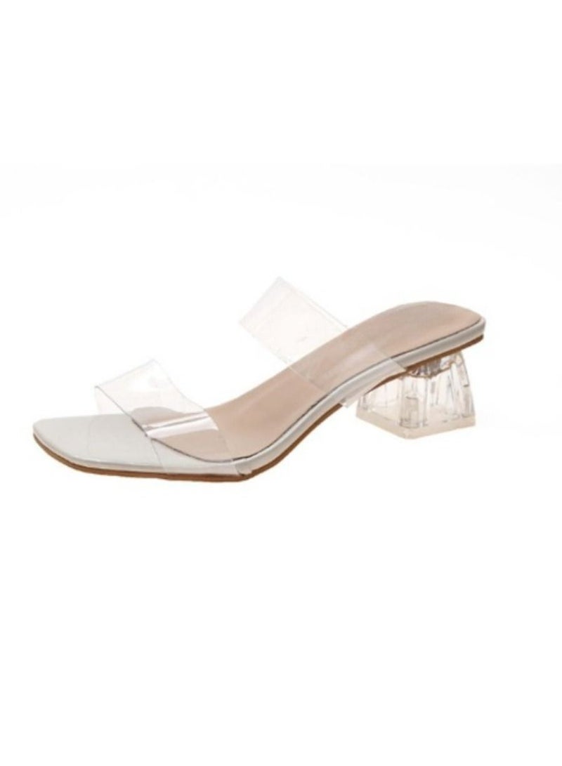 Comfy Elegant Transparent Block Heels Sandals For Women And Ladies Dress Shoes