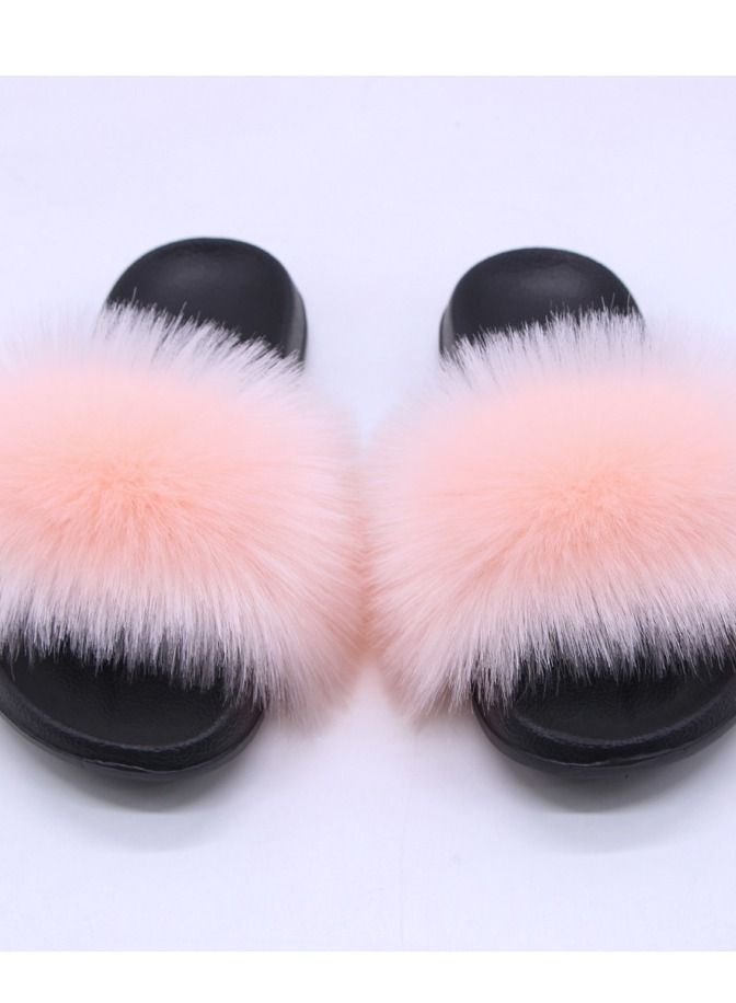 Stylish Women Faux Fur Open Toe Flat Slippers Sandals Non Slip Homewear Shoes