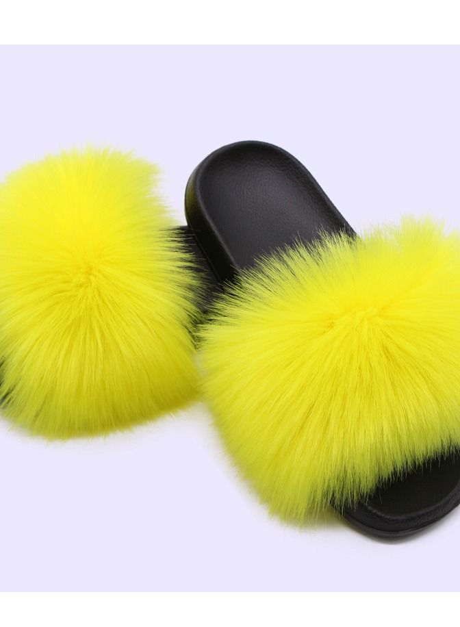 Stylish Women Faux Fur Open Toe Flat Slippers Sandals Non Slip Homewear Shoes